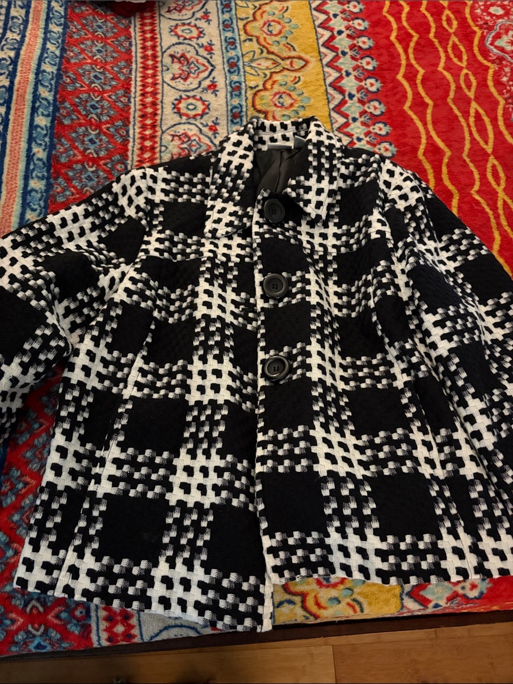 Kim Rogers Black and White Plaid Pea Coat